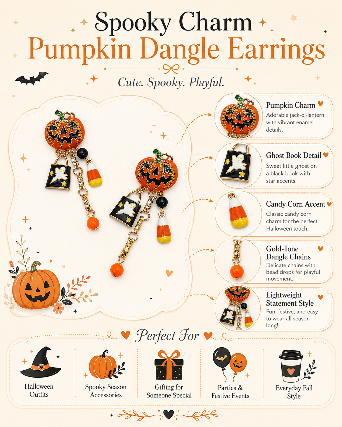 Spooky Charm Pumpkin Dangle Earrings