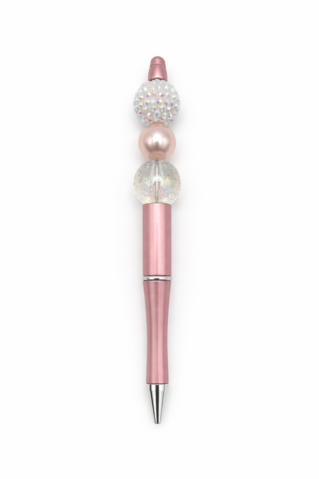 Pink Pearl & Sparkly Beaded Pen - Rose Gold Refillable Barrel