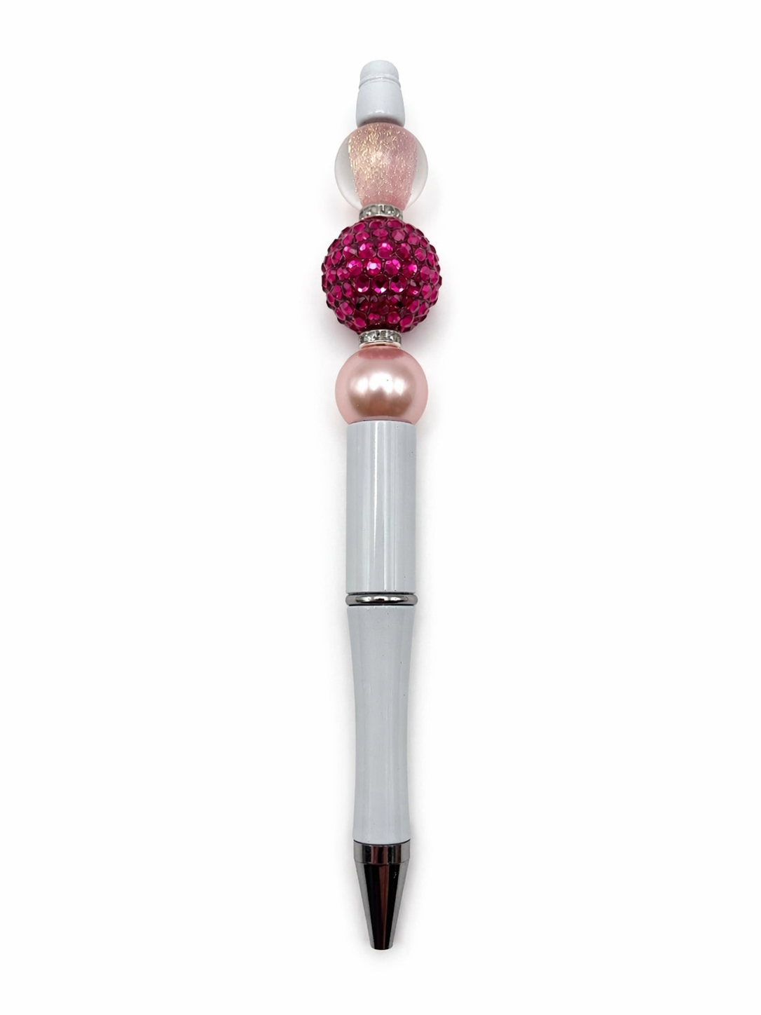 Pink Luxe Beaded Pen - Handmade Glam Rhinestone Pearl Pen - White Barrel