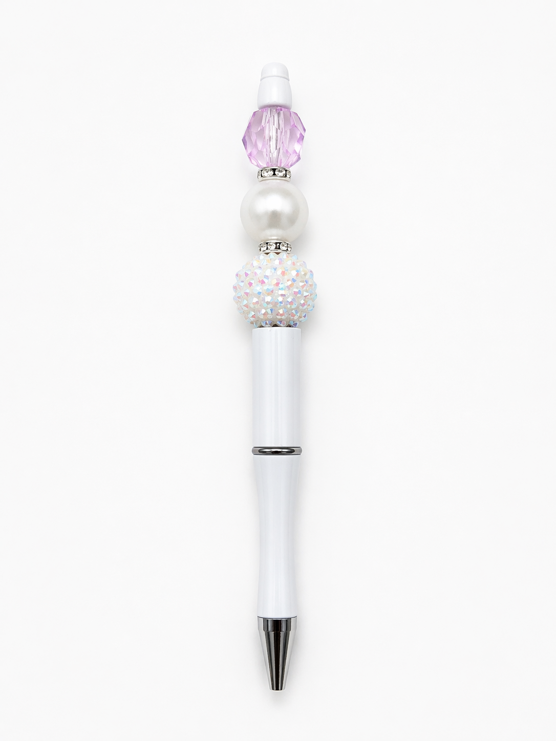 Lavender Pearl Sparkle Beaded Pen - White Glam Rhinestone Pen