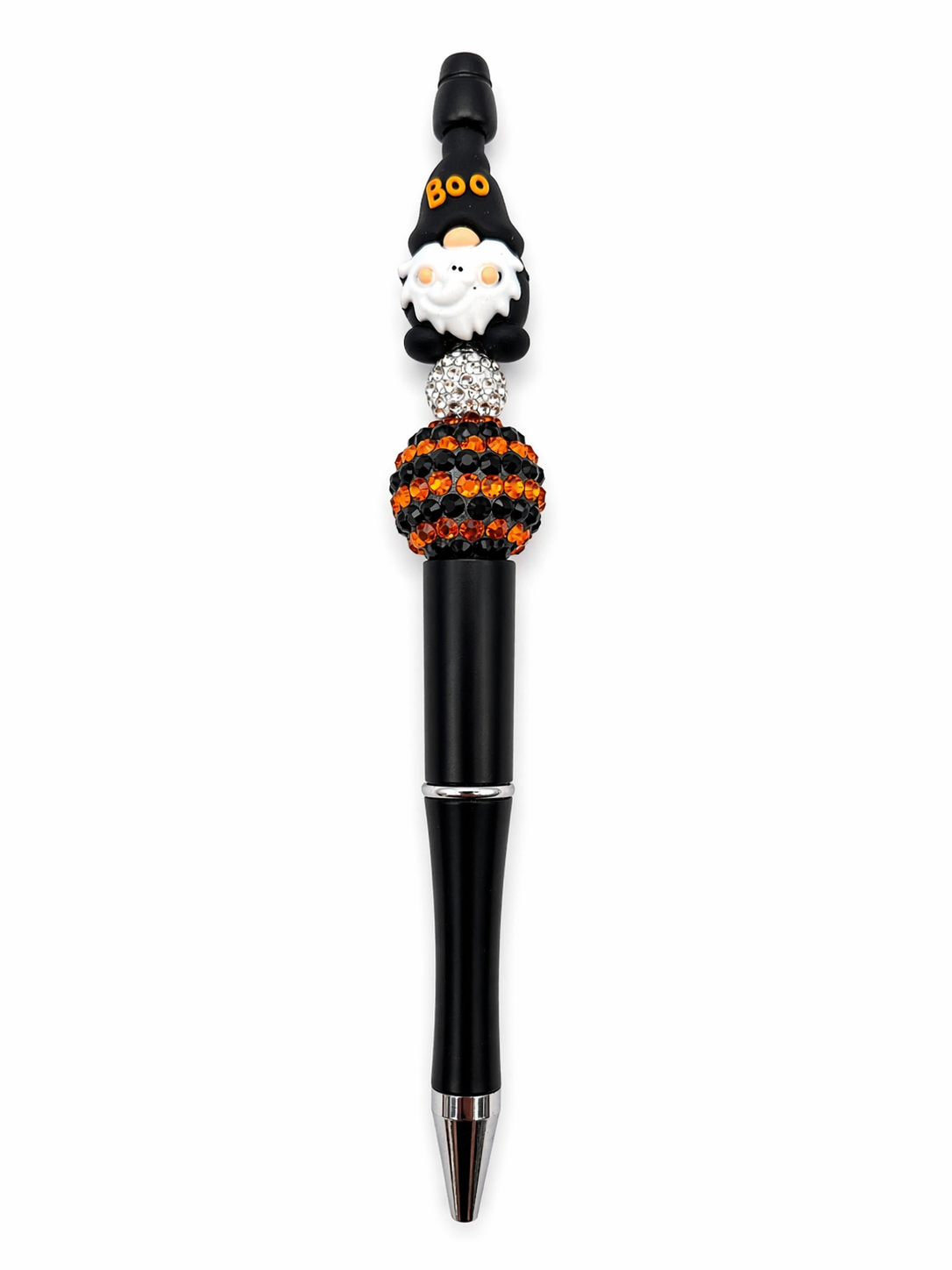 Halloween/Fall Gnome Boo Beaded Pen with Black Barrel and Rhinestone Beads