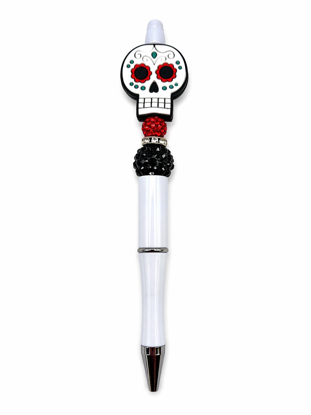 Skull Beaded White Pen – Day of the Dead Skull Pen
