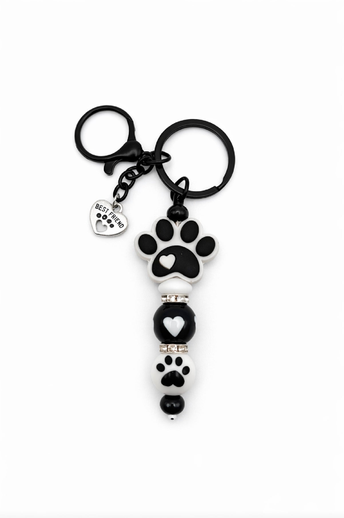 Paw Print Keychain with Best Friend Charm and Heart Print Bead