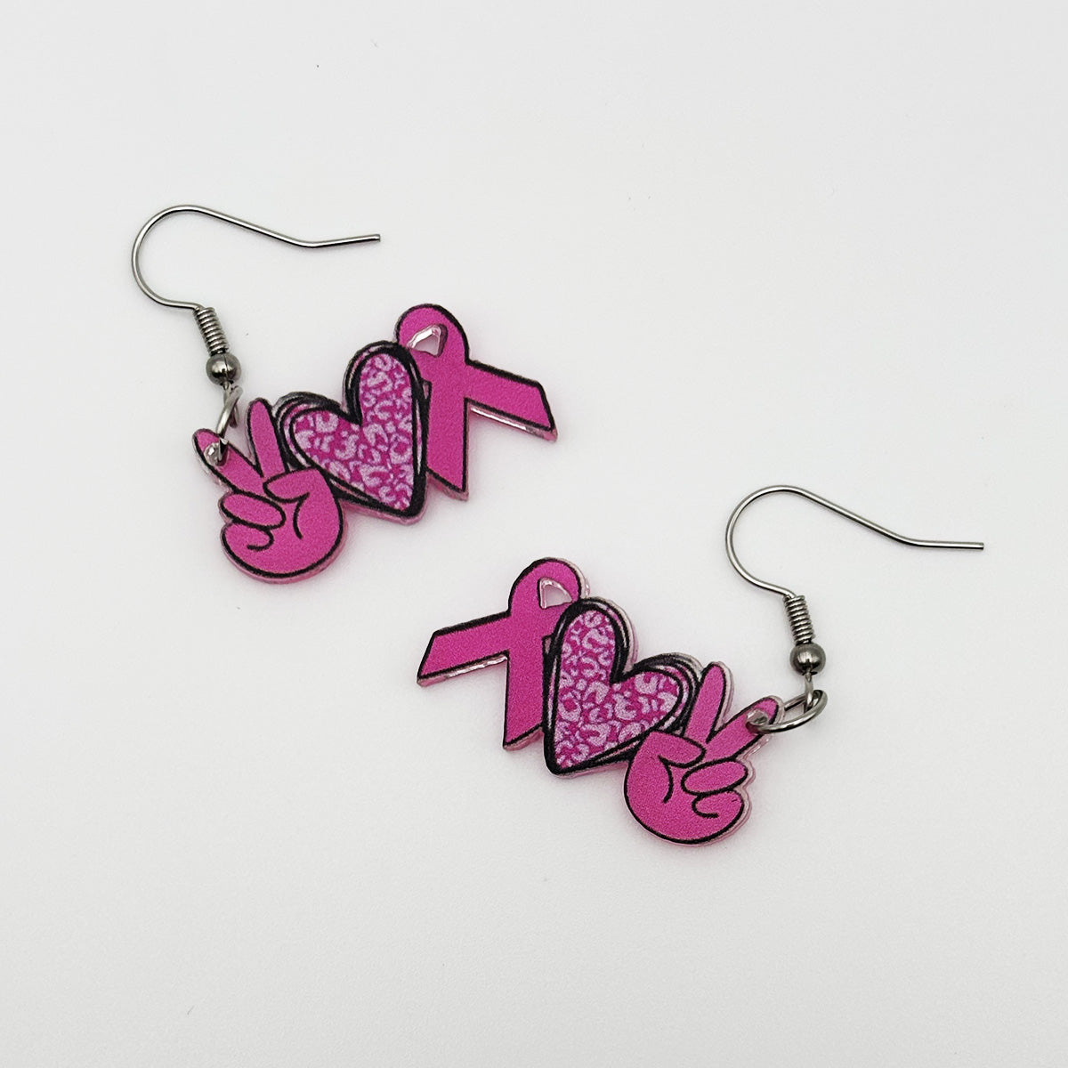 Pink Ribbon Earrings – Peace Love Cure Breast Cancer Awareness Jewelry