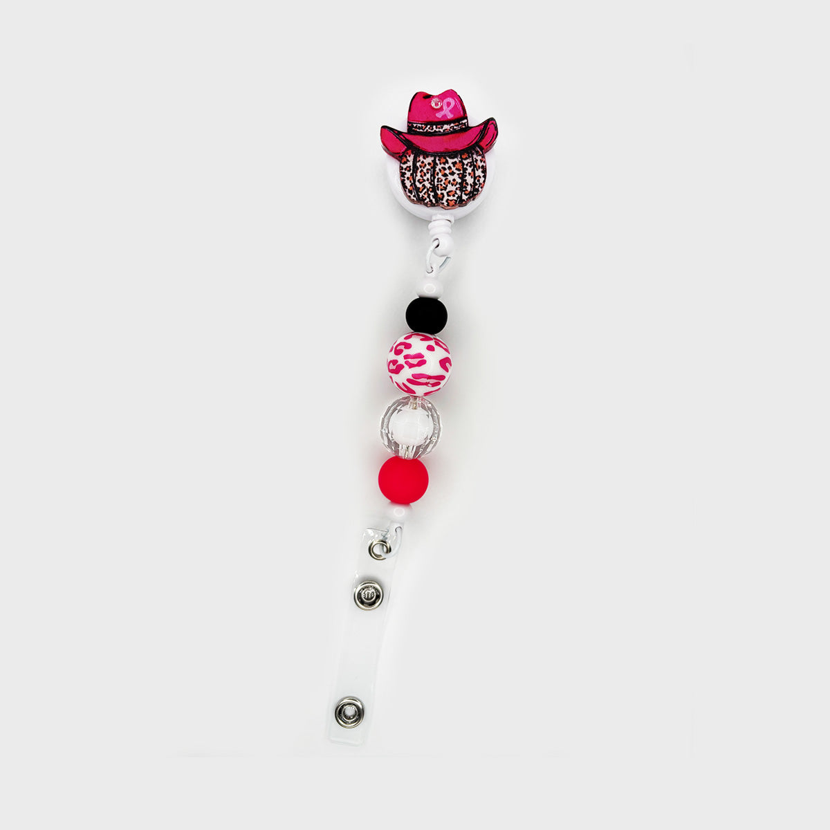 Pink Cowboy Pumpkin Badge Reel with Animal Print Bead