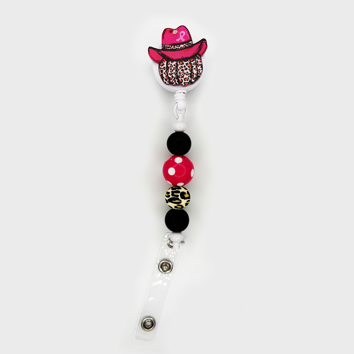 Pink Cowboy Pumpkin Badge Reel with Polka Dot Bead