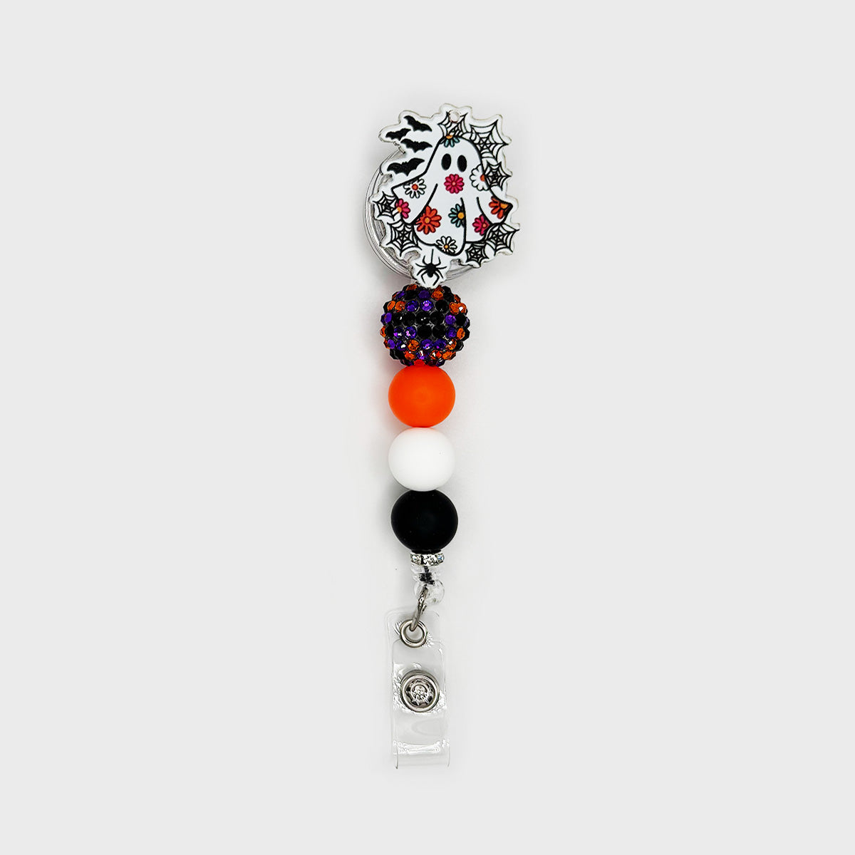 Halloween Ghost Badge Reel – Sparkle Bead Edition
