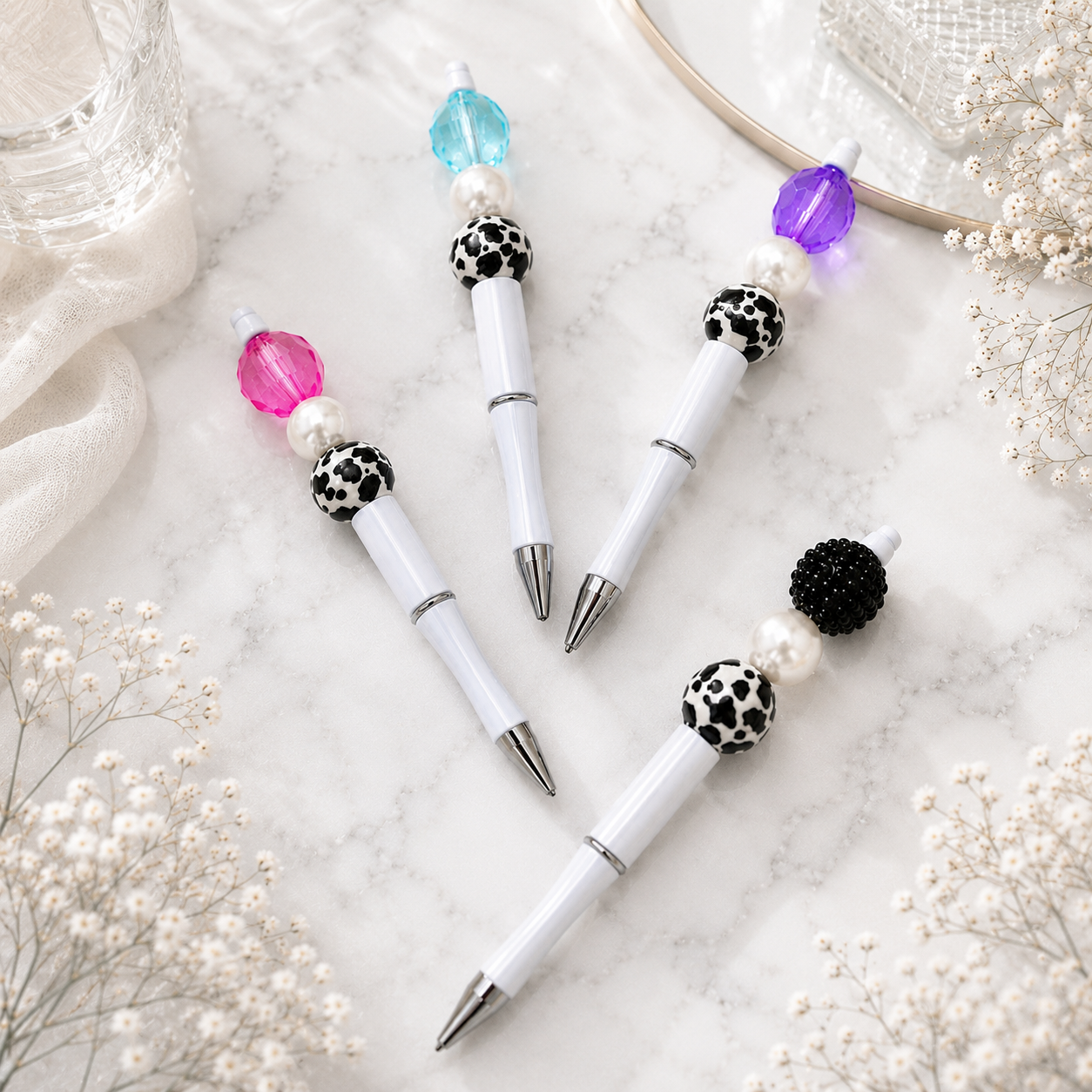 Pretty Cow Print Beaded Pens Collection