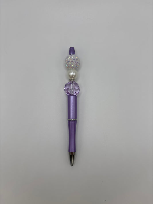Moonlight Pearl Purple Beaded Pen - Pearl & Iridescent Beads - Refillable Purple Barrel Pen