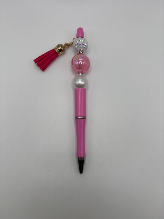 Breast Cancer Awareness Beaded Pen - Pink Sparkle Pen with Pearl & Tassel - Handmade Beadable Pen Gift - Beads and Glimmer
