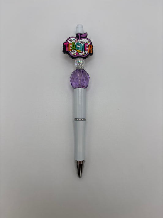 Teacher Apple Topper Beaded Pen with Sparkly Faceted Beads - Teacher Appreciation Gift