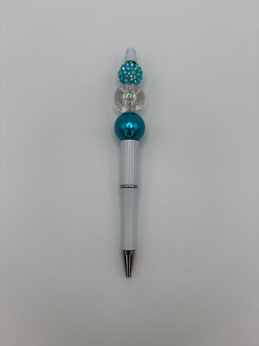Teal Sparkle Beaded Pen with Shimmer & Glitter Beads with Silver Barrel