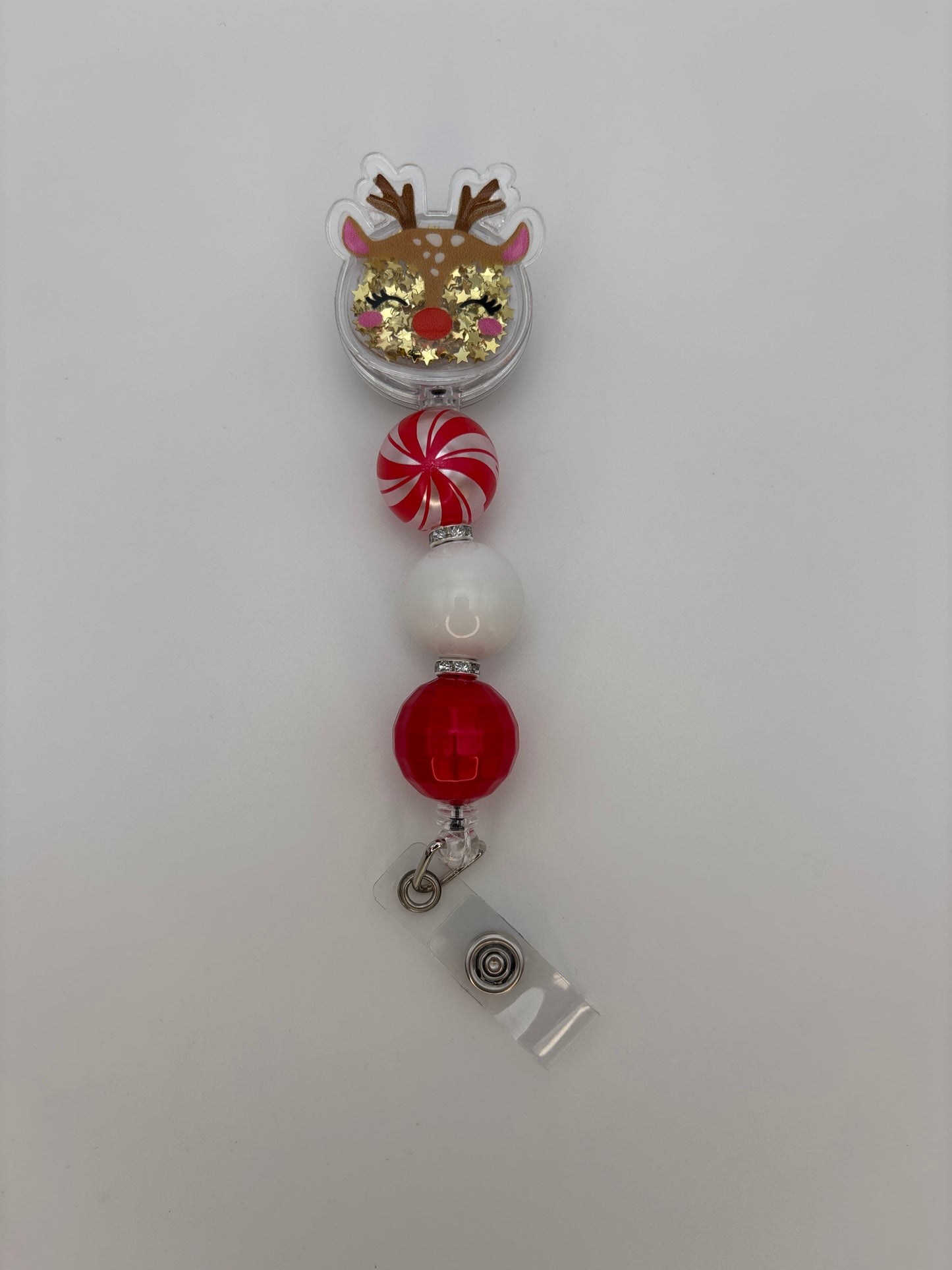Rudolph Sparkly Plastic Shaker Badge Reel - Christmas ID Badge Holder – Beads & Glimmer