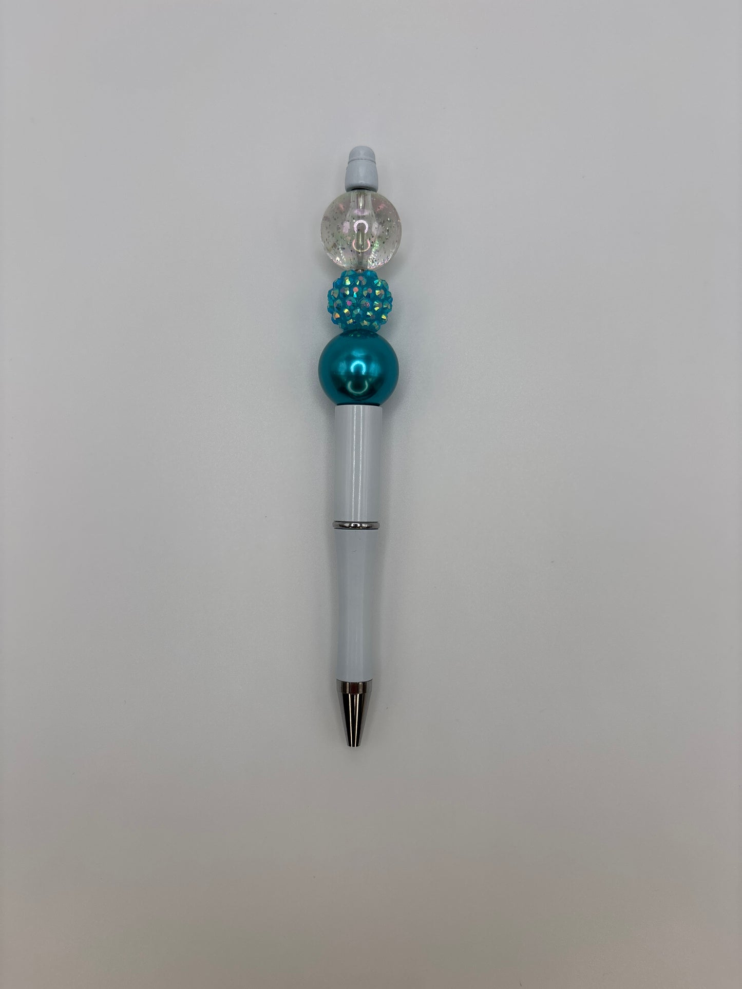 Teal Dream Beaded Pen – Teal Pearl & Sparkly Beads with White Barrel