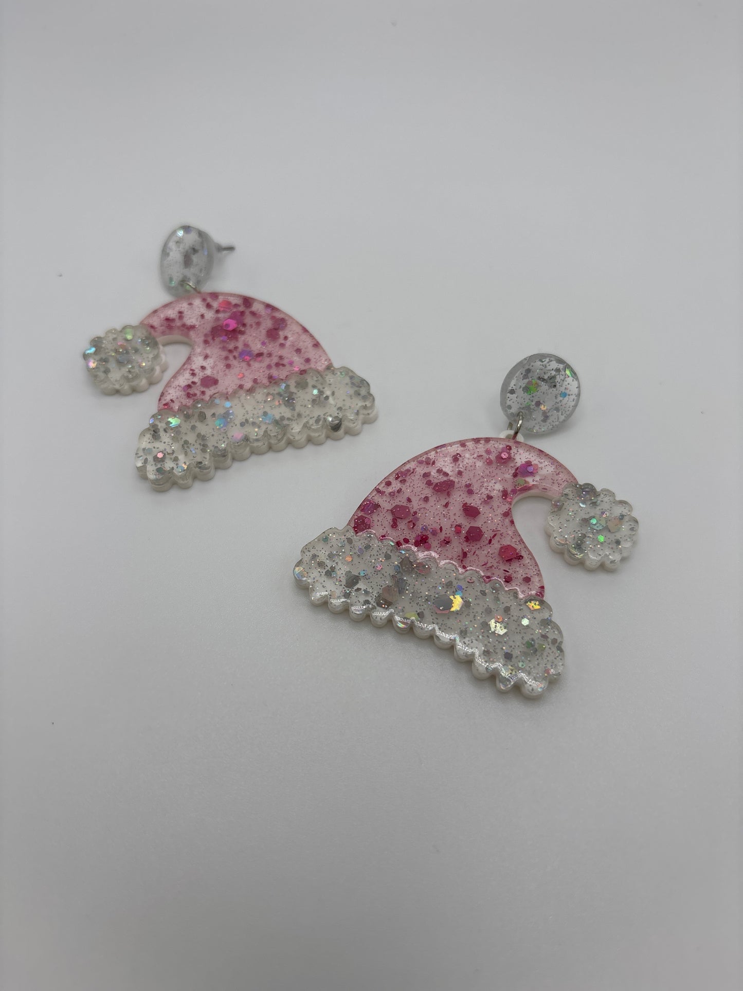 Pink Santa Hat Christmas Earrings – Sparkly Holiday Earrings - Beads & Glimmer