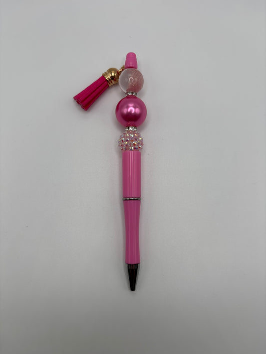 Breast Cancer Awareness Pen - Pink Power Sparkle Beaded Pen with Tassel - Handmade Pen - Beads & Glimmer