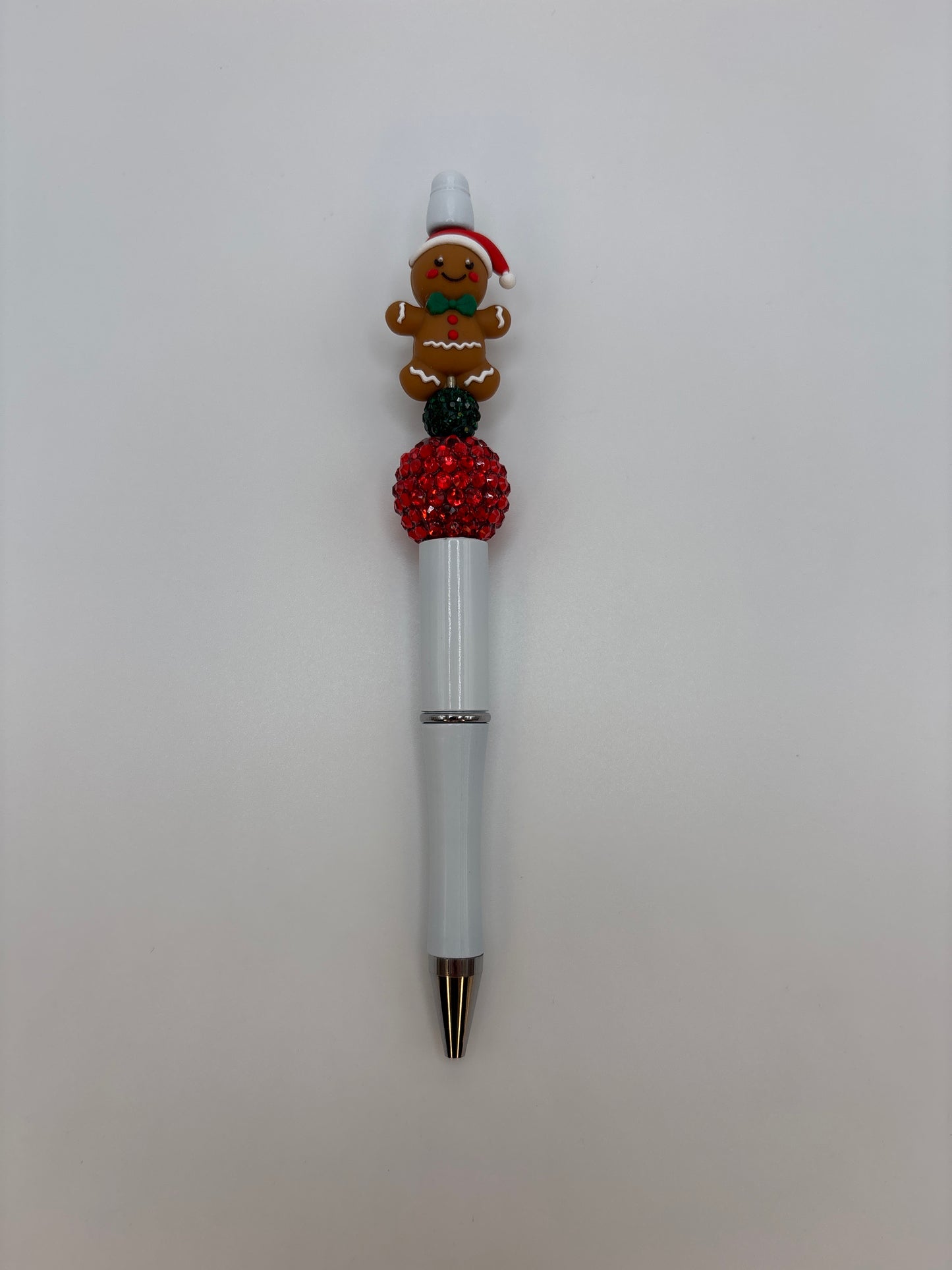 Gingerbread Man Beaded Pen with Red & Green Sparkle Beads - Cute Holiday Handmade Gift