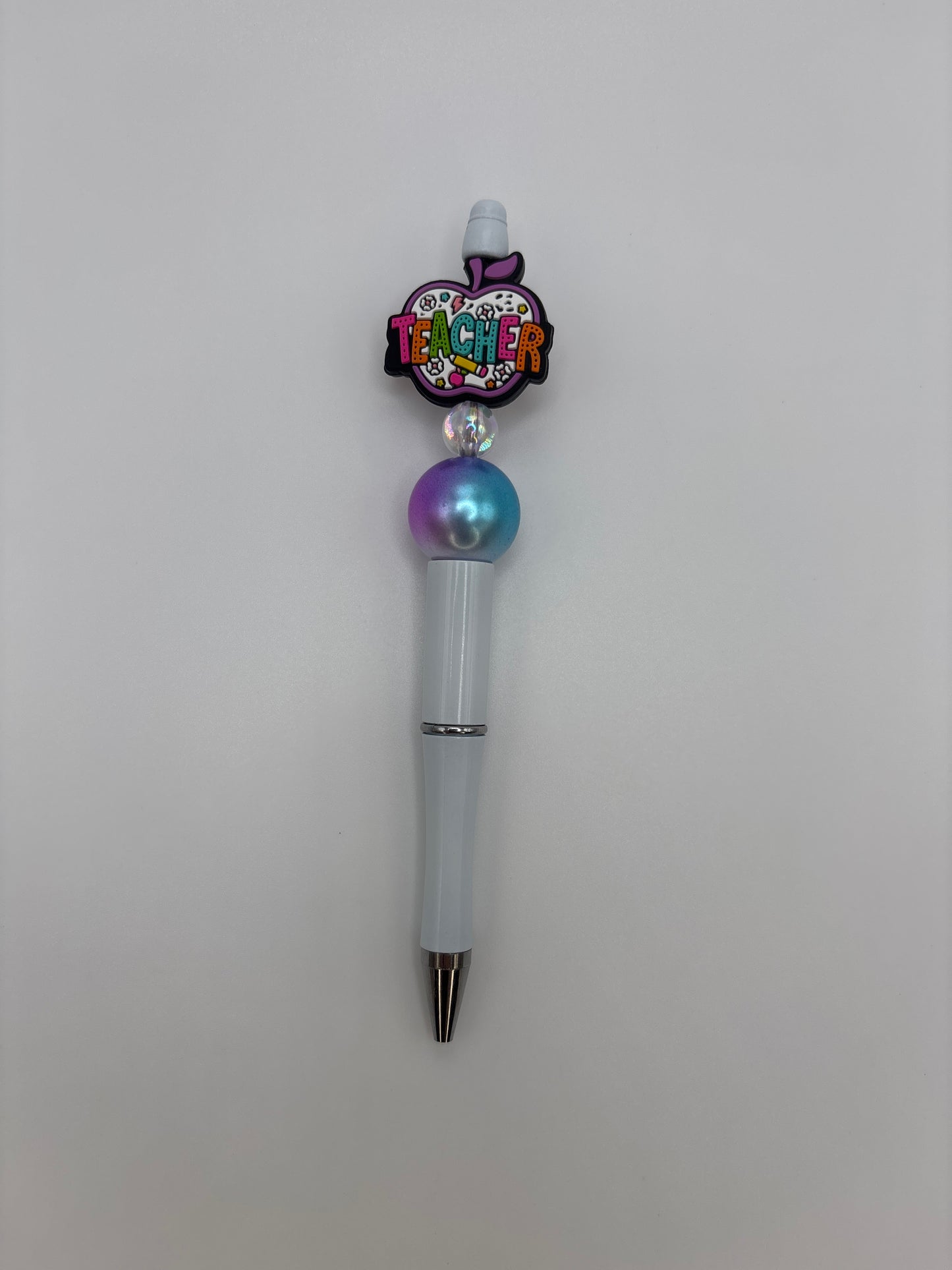 Teacher Beaded Pen with Pastel  Apple Topper – Iridescent Pearl Beads, Cute Gift for Teachers & Coworkers