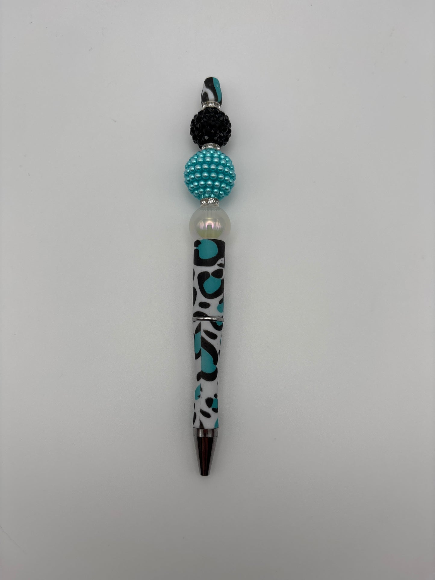 Teal & Black Sparkle Animal Print Beaded Pen | Glam Handmade Pen – Beads & Glimmer