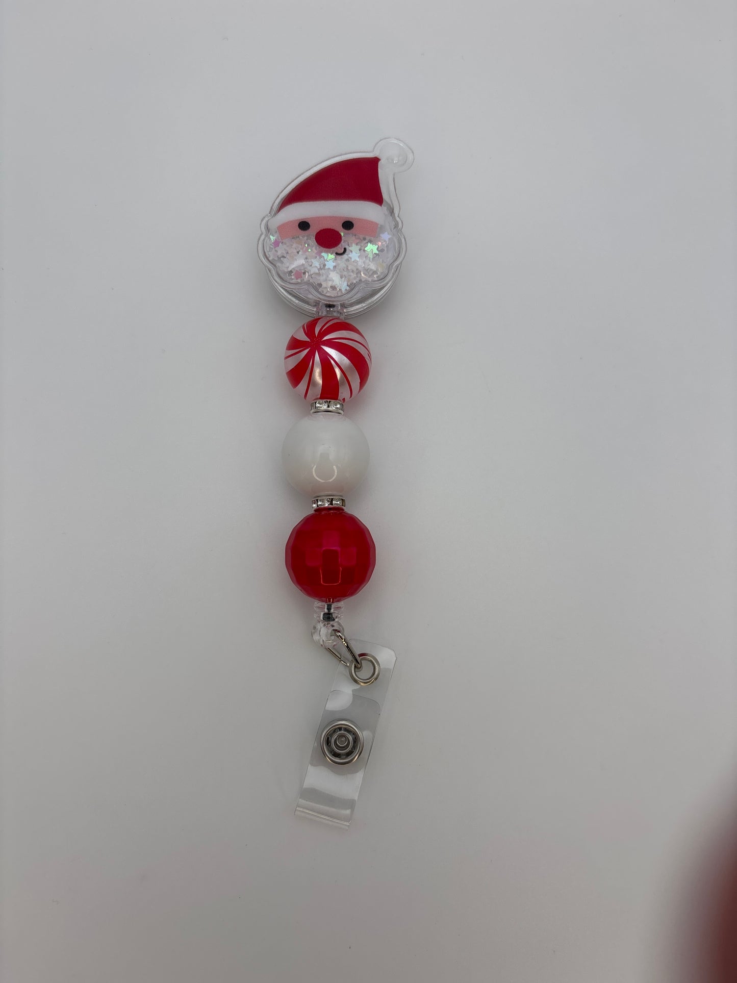 Jolly Santa  Sparkly Shaker Badge Reel - Christmas Plastic Shaker ID Badge Holder – Beads & Glimmer