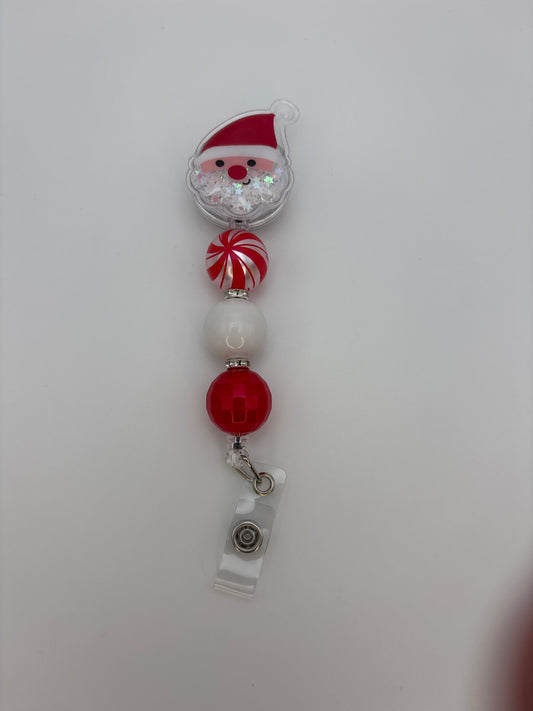 Jolly Santa  Sparkly Shaker Badge Reel - Christmas Plastic Shaker ID Badge Holder – Beads & Glimmer