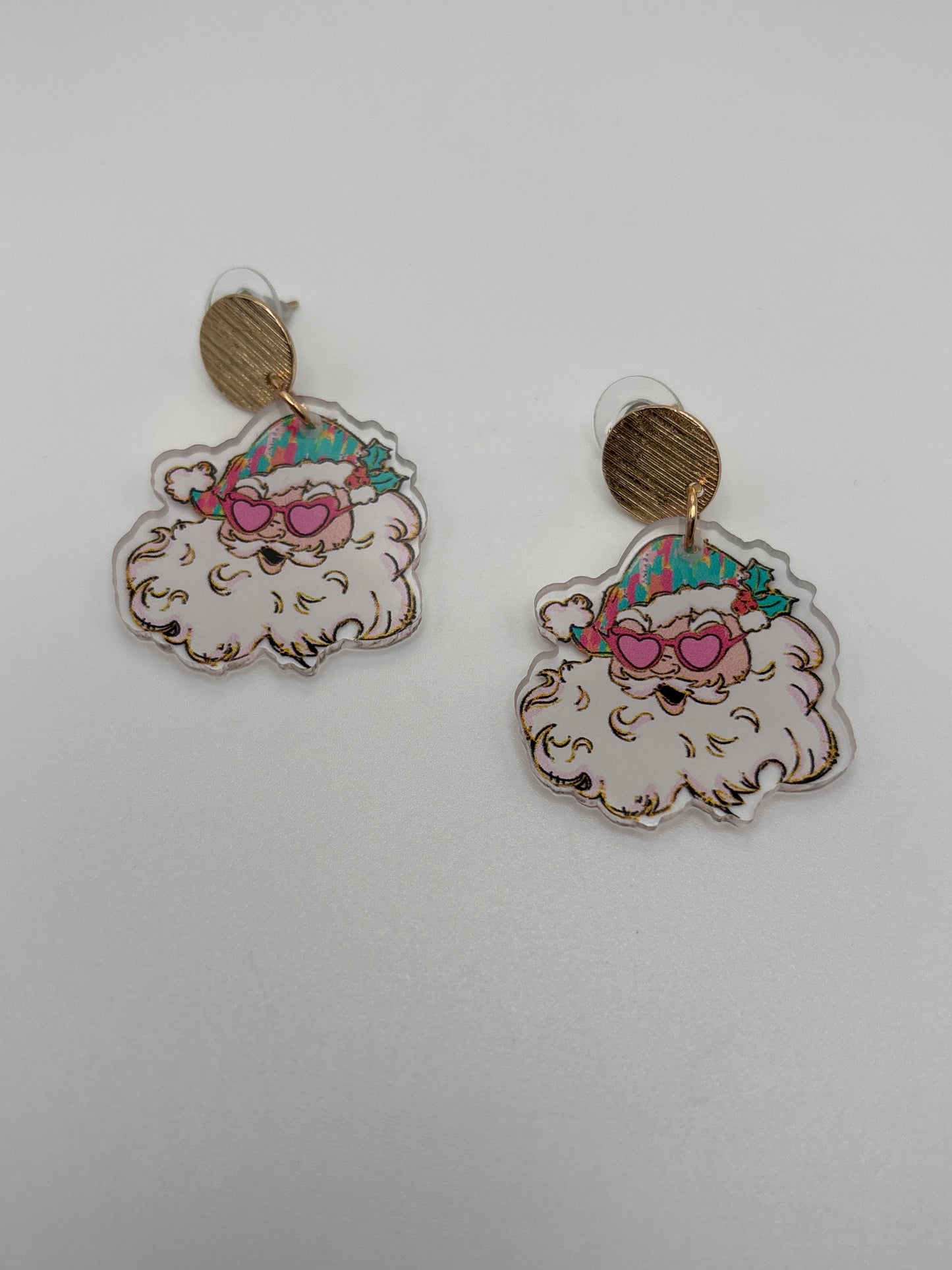 Retro Santa Christmas Earrings – Cute Holiday Earrings with Pink Glasses - Beads & Glimmer