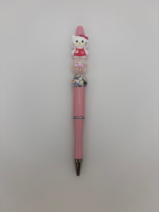 Hello Kitty Beaded Pen - Cute Pink Character Pen - Handmade Sparkle Stationery by Beads & Glimmer