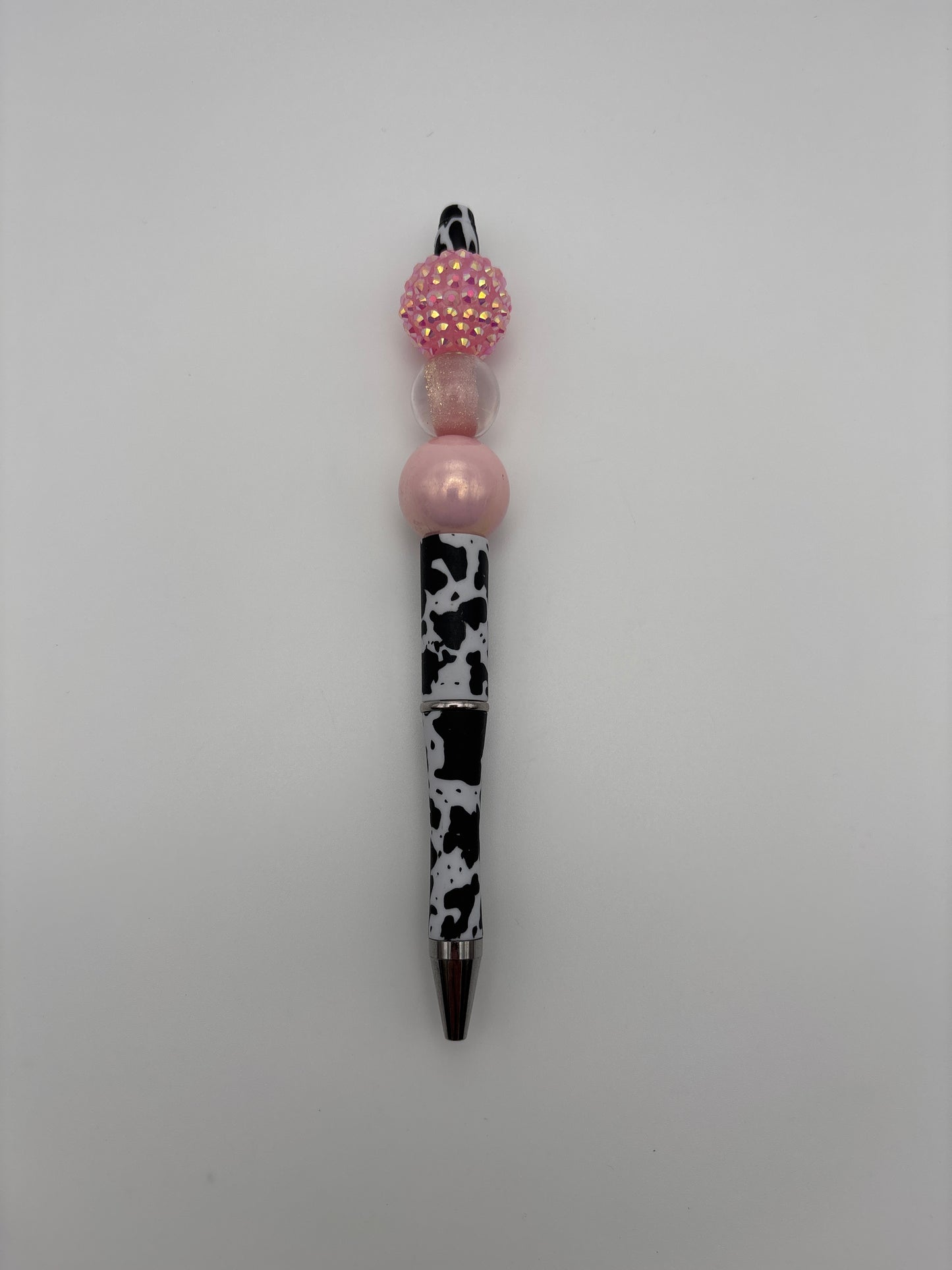 Cow Print Sparkle Pen – Pink Rhinestone, Shimmer Beads & Glossy Barrel