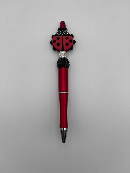 Red & Black Ladybug Pen with Black Crystal and Rhinestone Beads - Red Barrel Pen