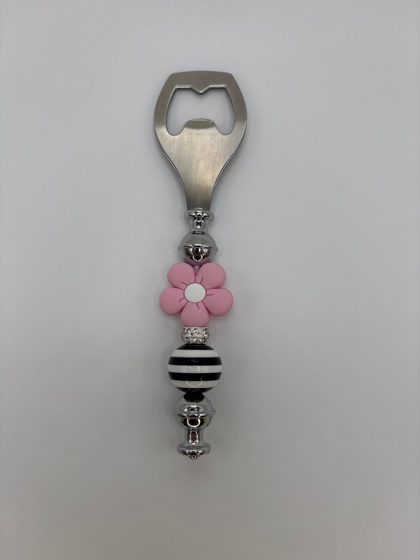 Pink Flower Stripe Bead Bottle Opener – Handmade Cute Bar Accessory