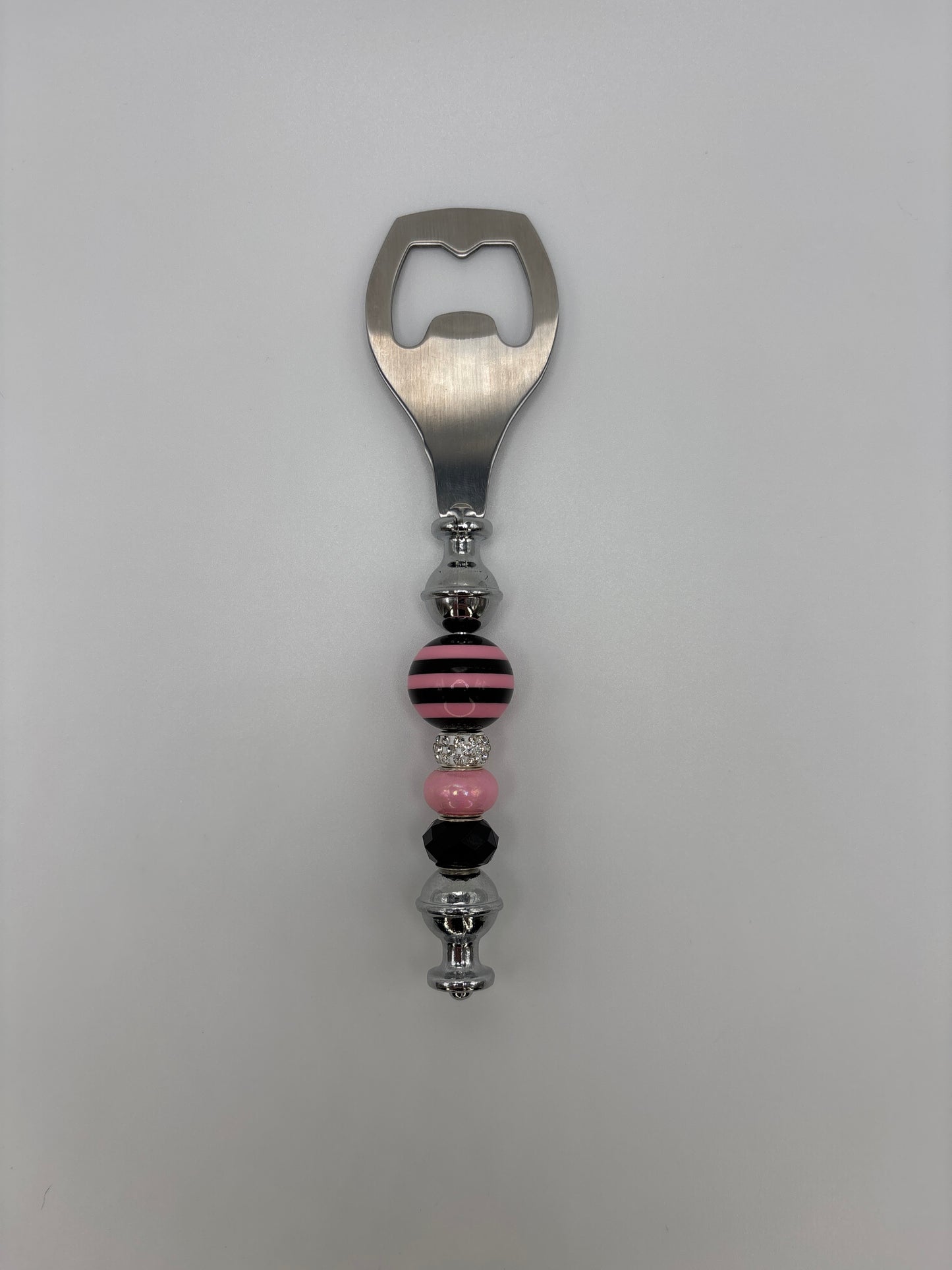 Pink & Black Striped Beaded with Sparkle Accent - Bottle Opener - Glam Bar Accessory