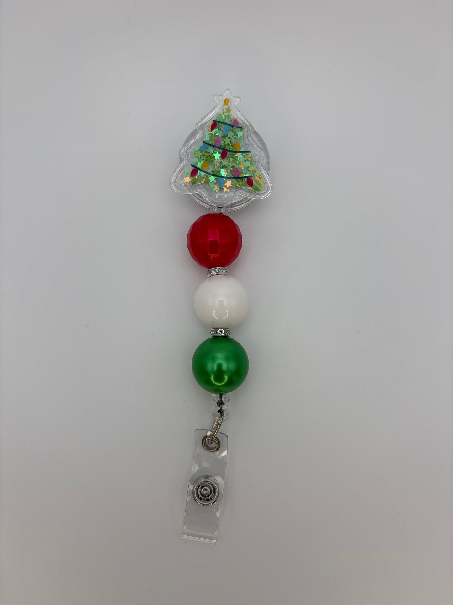 Christmas Tree Sparkly Shaker Badge Reel - Holiday Plastic Shaker ID Badge Holder – Beads & Glimmer