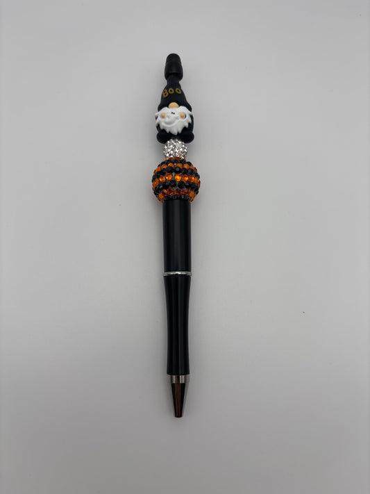 Halloween/Fall Gnome Boo Beaded Pen with Black Barrel and Rhinestone Beads
