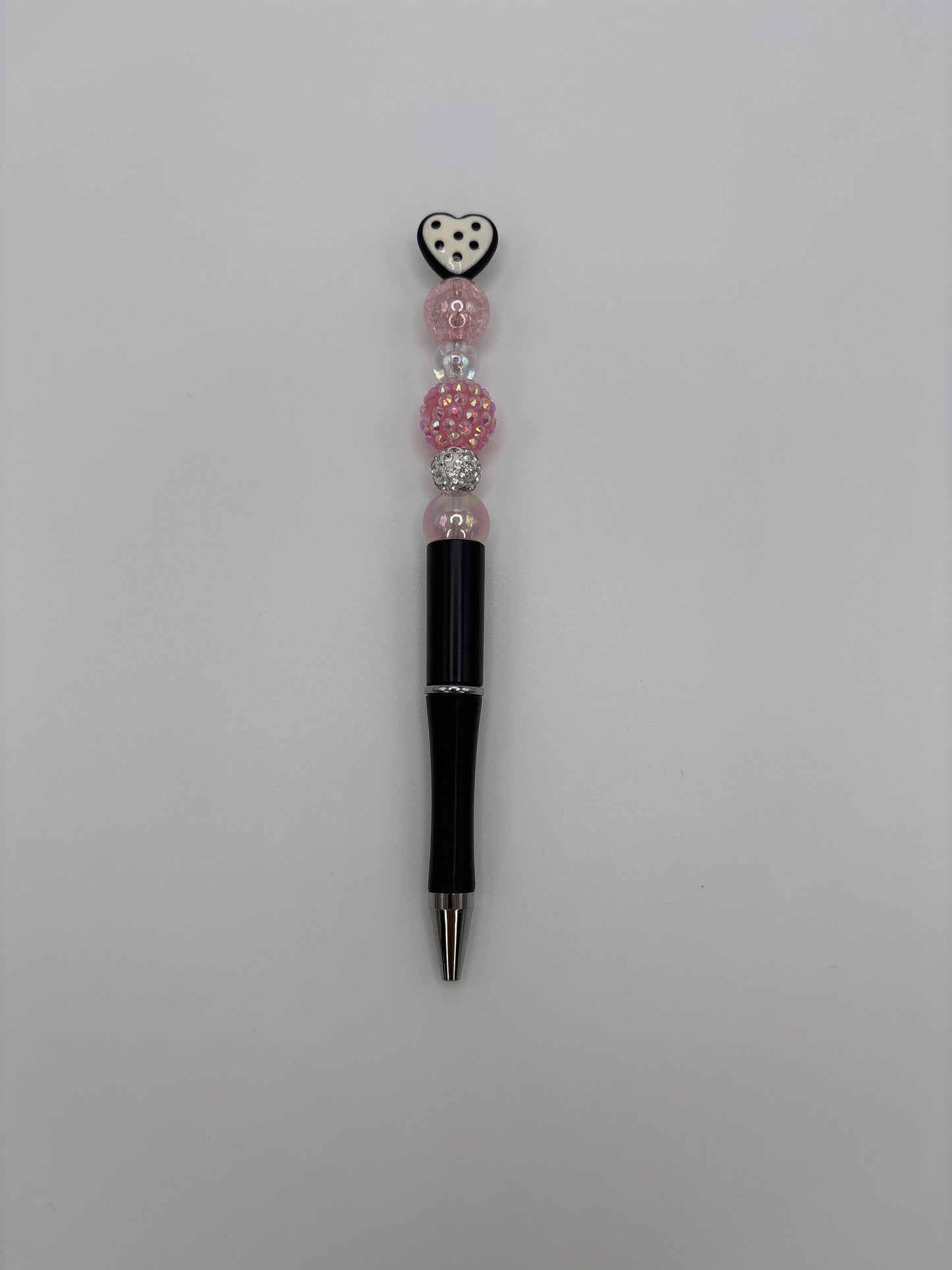 White Heart Topper Sparkly Beaded Pen with Black Refillable Barrel