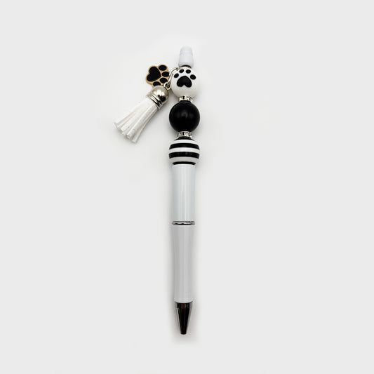 Black Paw with a Stripe Bead White Pen