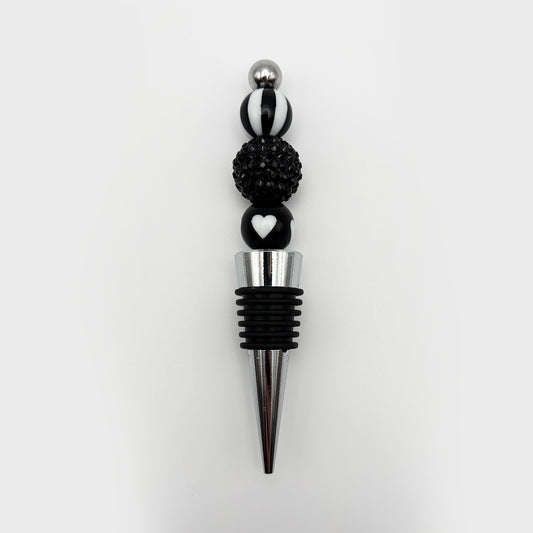 Black Sparkle & Heart Beaded Wine Stopper