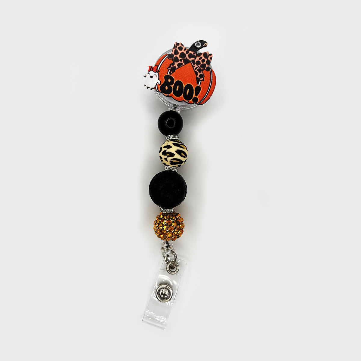 Boo Pumpkin Badge Reel – Gold Sparkle