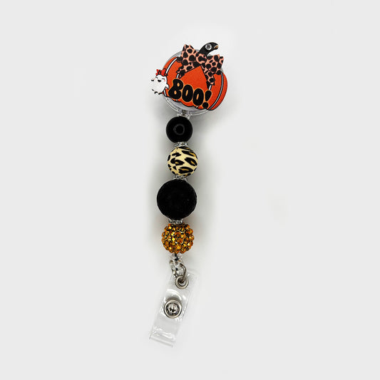 Boo Pumpkin Badge Reel – Gold Sparkle
