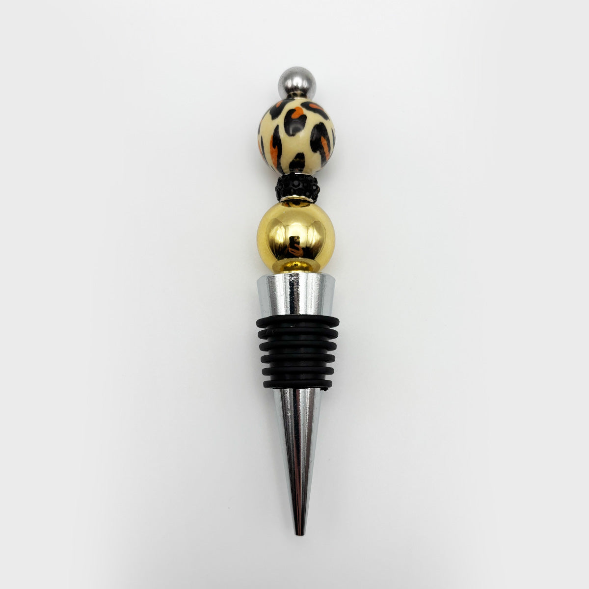 Cheetah and Gold Beaded Wine Stopper