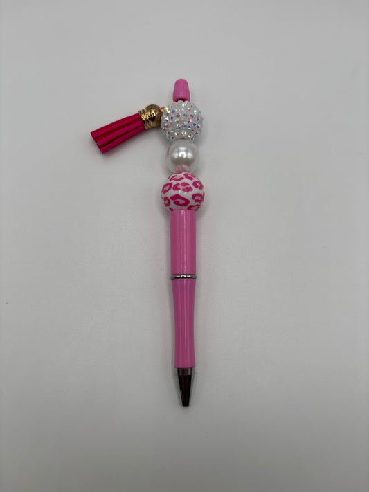Breast Cancer Awareness Pen - Pink Leopard Beaded Pen with Tassel - Handmade Sparkle Pen - Beads & Glimmer