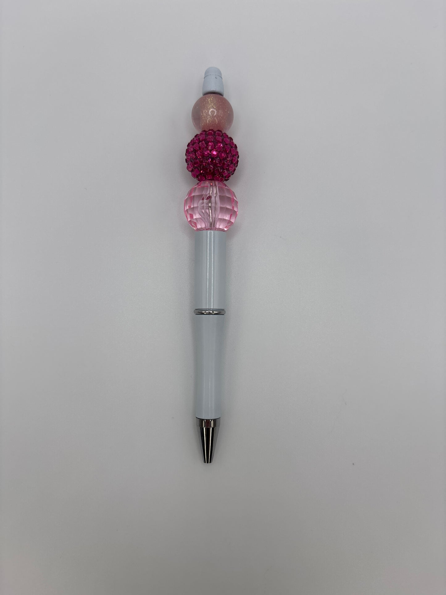 Hot Pink Sparkle Beaded Pen - Refillable White Barrel