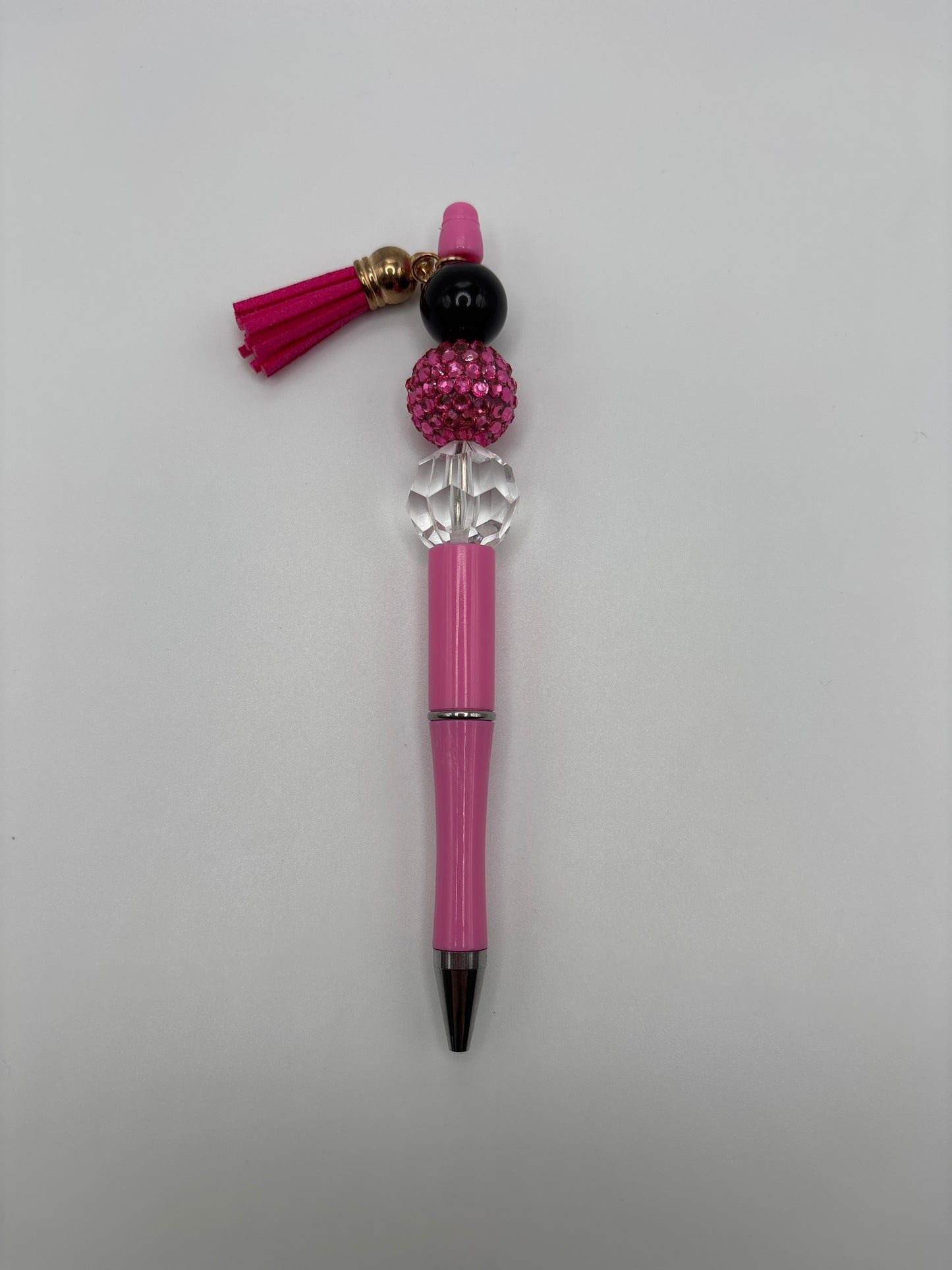 Breast Cancer Awareness Pen - Black & Pink Sparkle Beaded Pen with Tassel - Handmade Pen - Beads & Glimmer