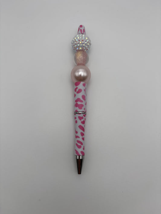 Pink Cow Print Glam Pen – Sparkle Beads, Shimmer Pearl & Iridescent Shine