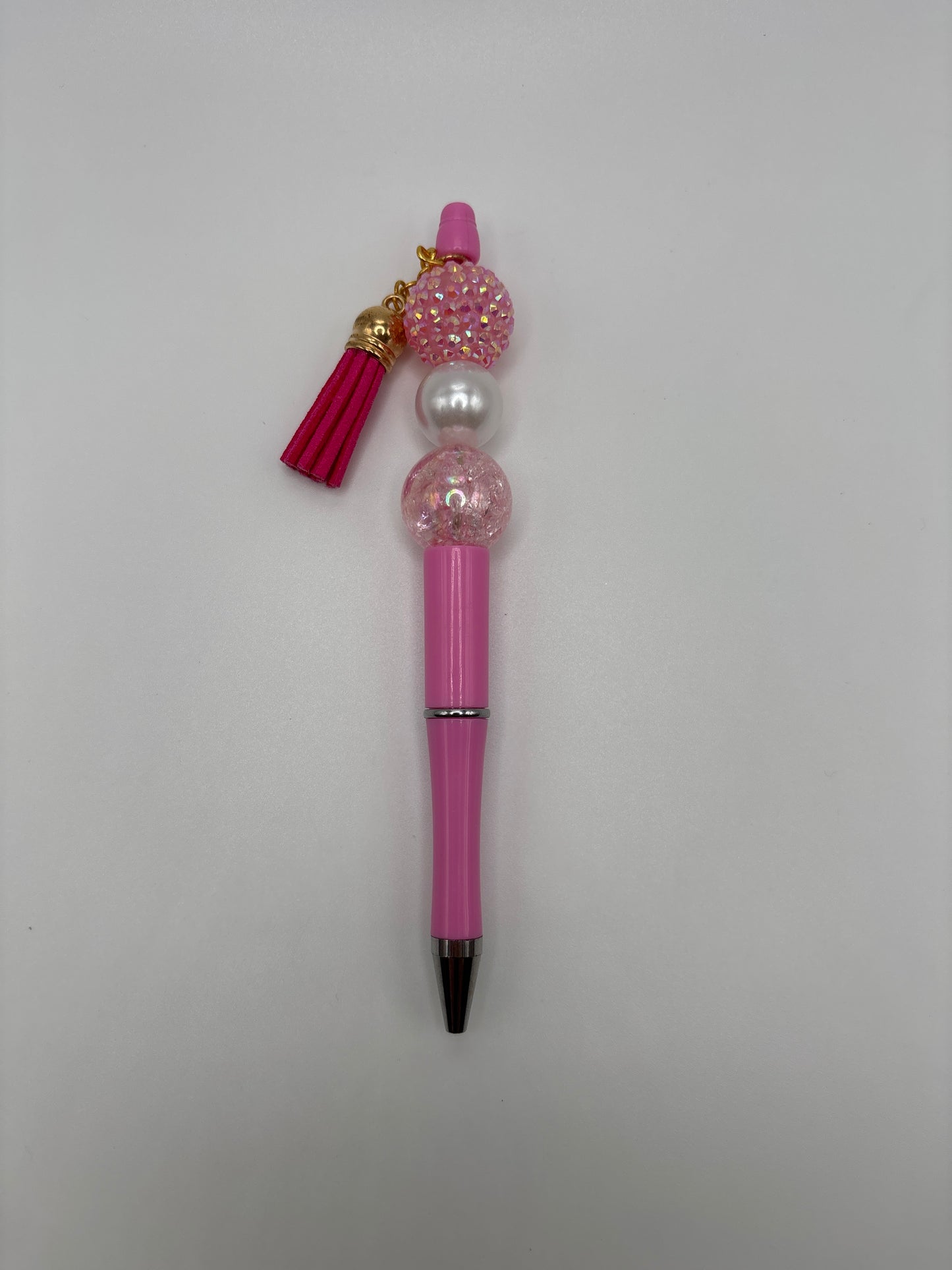 Breast Cancer Awareness Pen - White Pearl with Tassel - Handmade Sparkle Pen - Beads & Glimmer