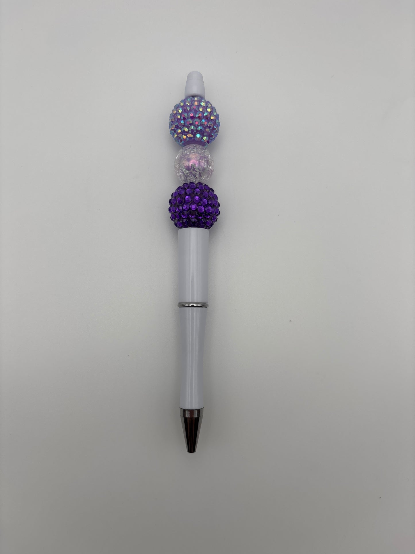 Amethyst Glow Beaded Pen – Purple & Crystal Sparkle Pen with White Barrel