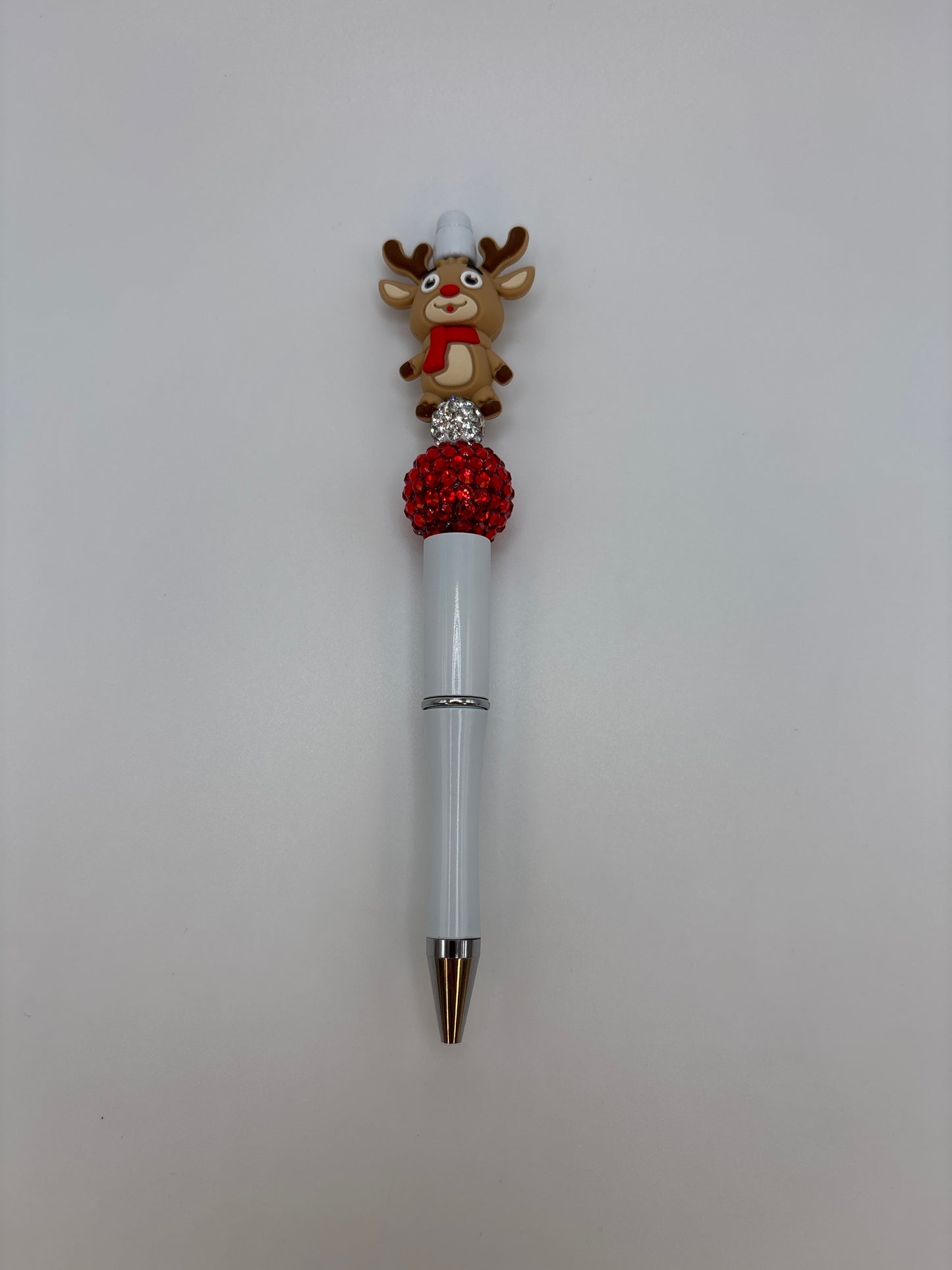 Reindeer Christmas Beaded Pen with Red & Silver Sparkle Beads - Cute Gift or Stocking Stuffer
