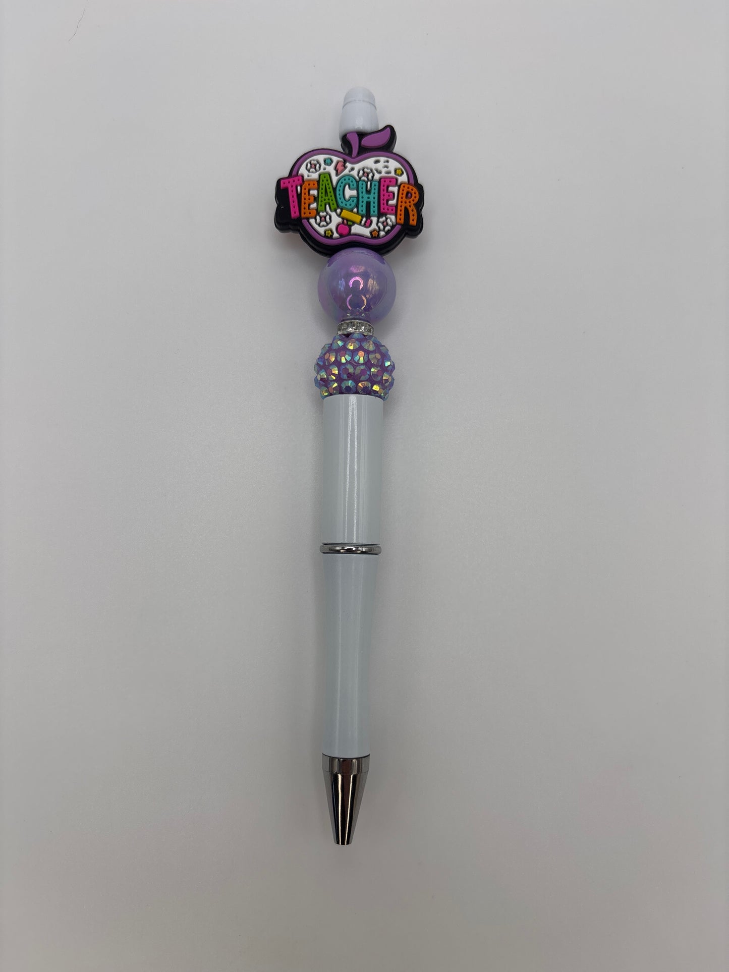 Teacher Beaded Pen – Purple Apple Topper with purple sparkly beads - Teacher Appreciation Pen