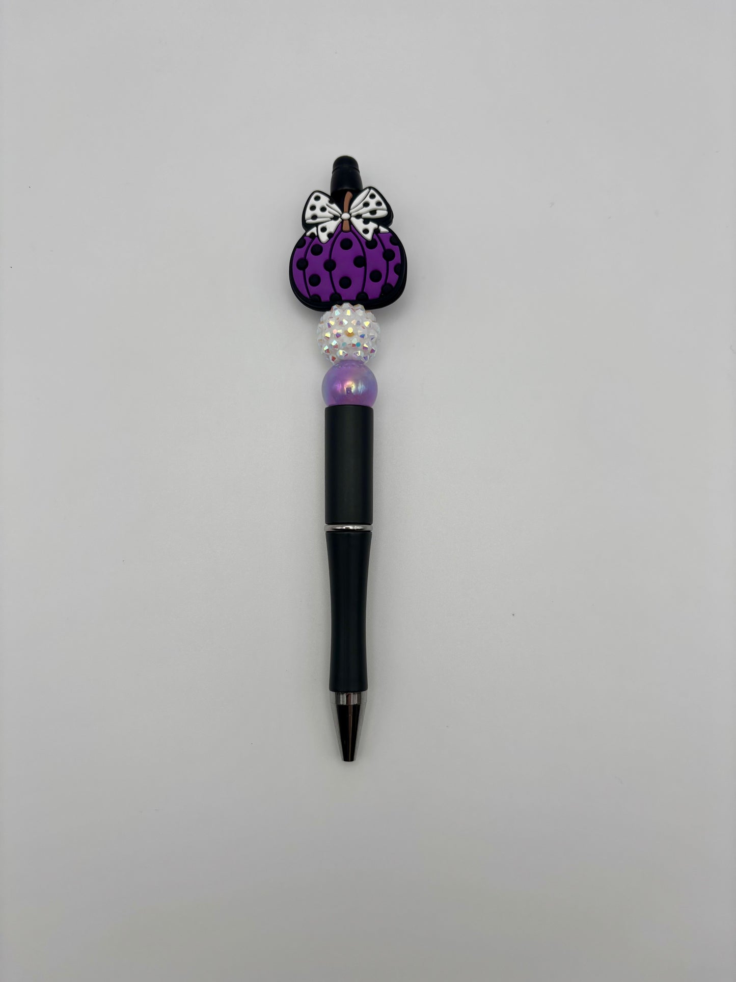 Purple Pumpkin Beaded Pen – Polka Dot Bow Accent