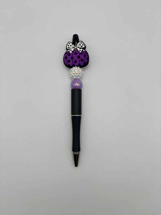 Purple Pumpkin Beaded Pen – Polka Dot Bow Accent