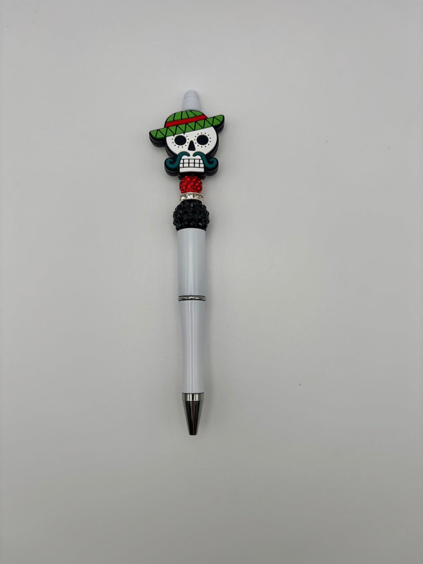Skull with Sombrero Beaded White Pen – Day of the Dead Skull Pen
